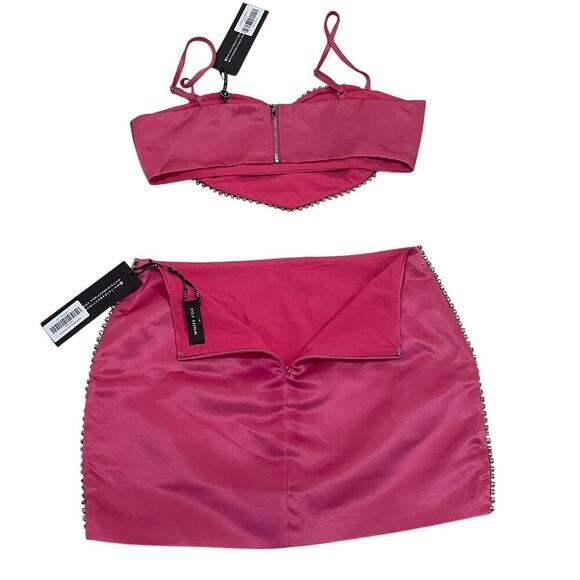White Fox M 2 Pc Rhinestone Set | Hot Pink Barbiecore Crop & Mini NWT - Picture 4 of 9